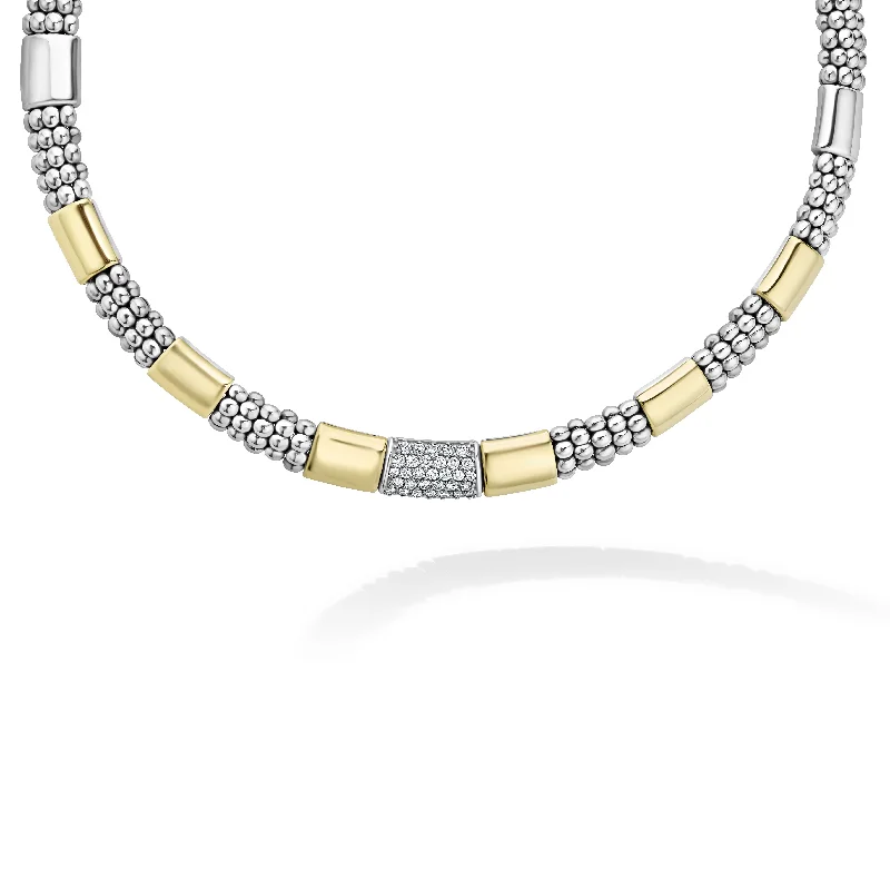 Simple Choker Necklace-High Bar Two-Tone Station Diamond Necklace