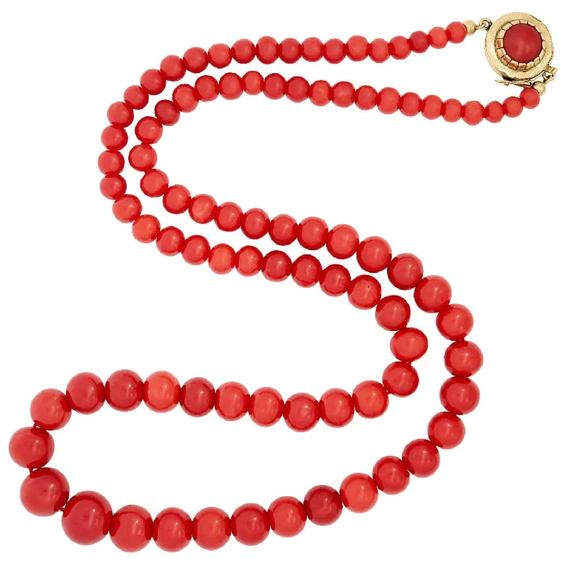 Silver Chain with Gemstone-Victorian 14k Graduated Oxblood Coral Bead Necklace