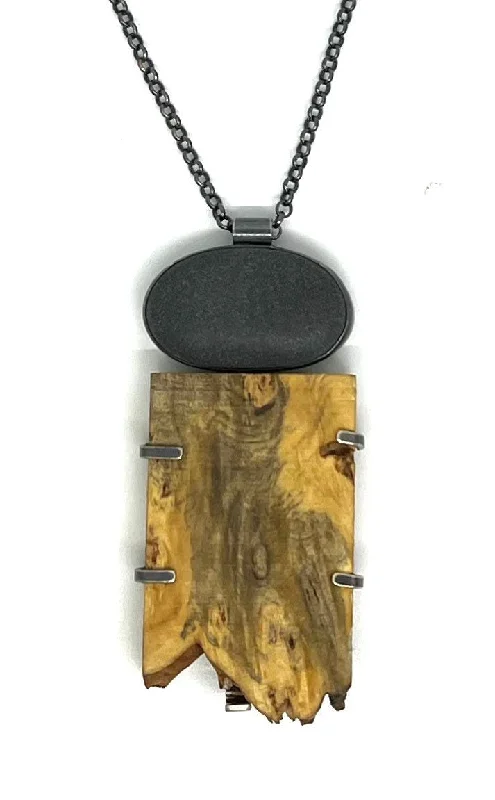 Silver Choker Necklace-Rock and Buckeye Wood necklace