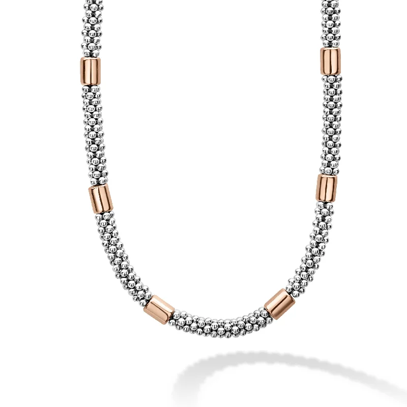 Elegant Choker Necklace-High Bar Rose Gold Station Caviar Necklace | 5mm