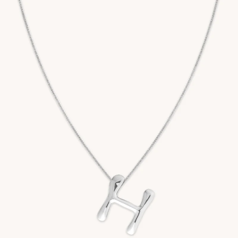 Minimalist Necklace for Women-H Initial Bold Pendant Necklace in Silver