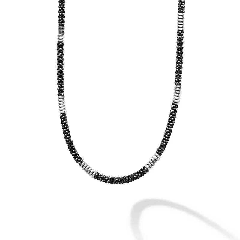 Classic Beaded Necklace-Black Caviar Silver Station Ceramic Beaded Necklace