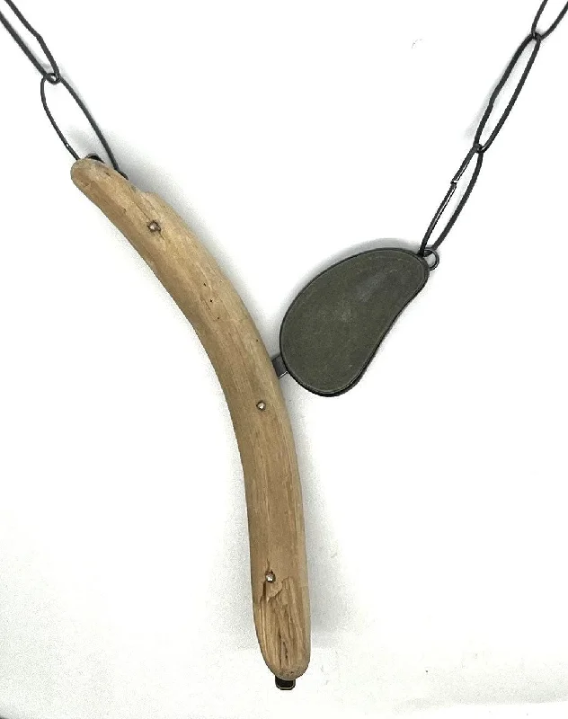 Long Diamond Pendant Necklace-Rock and driftwood V necklace