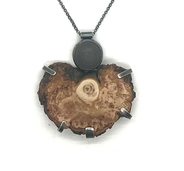 Classic Heart Necklace-Rock and Burl Wood necklace