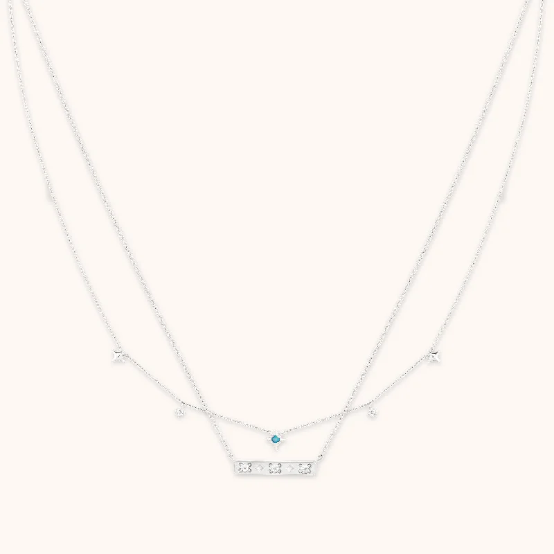 Diamond Solitaire Necklace-Cosmic Star Necklace Gift Set in Solid White Gold