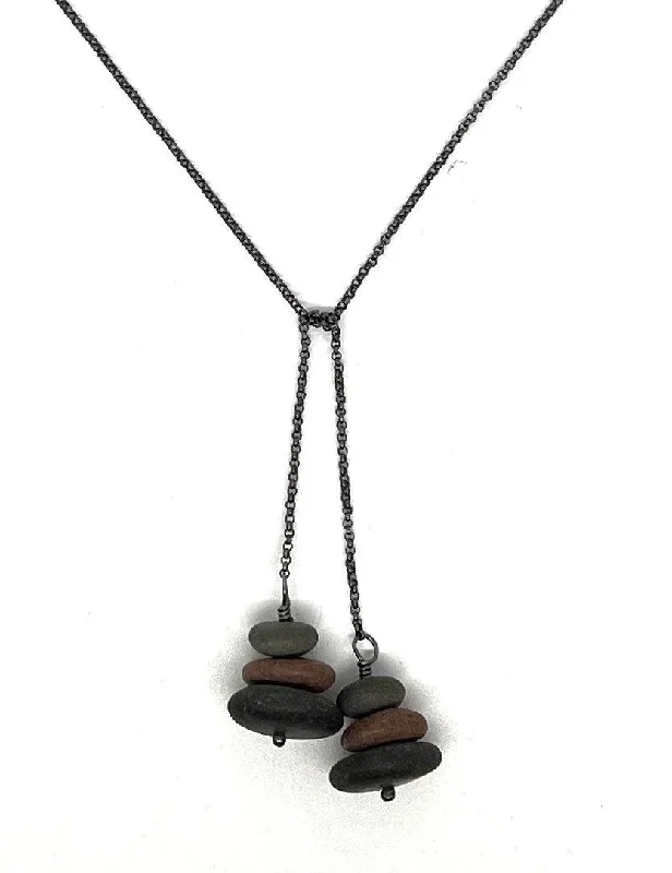 Long Chain Pendant Necklace-Rock Stack Lariat