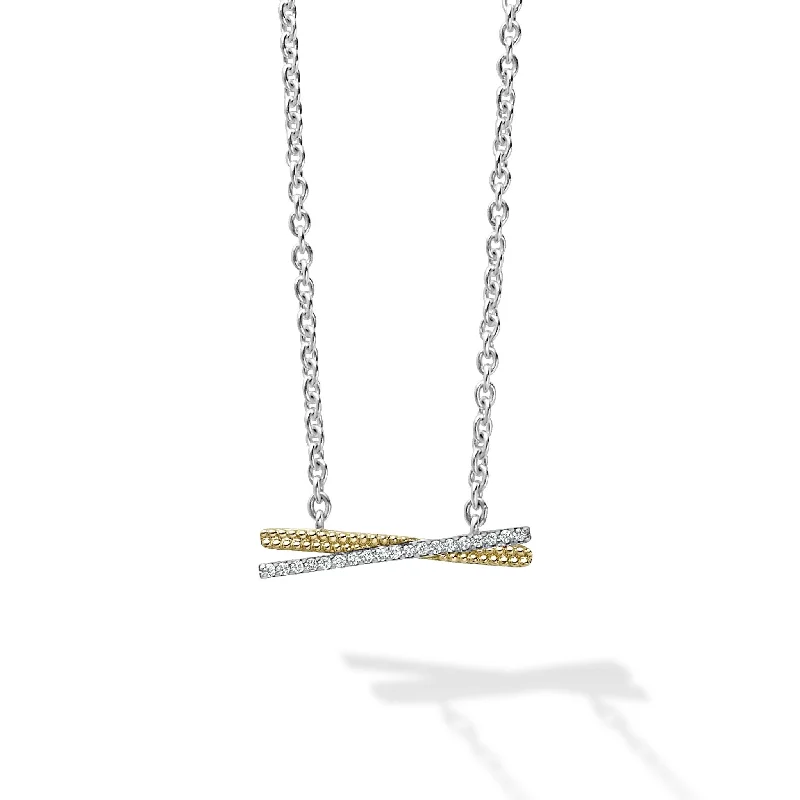 Gold Charm Necklace-Caviar Lux Two-Tone X Diamond Necklace