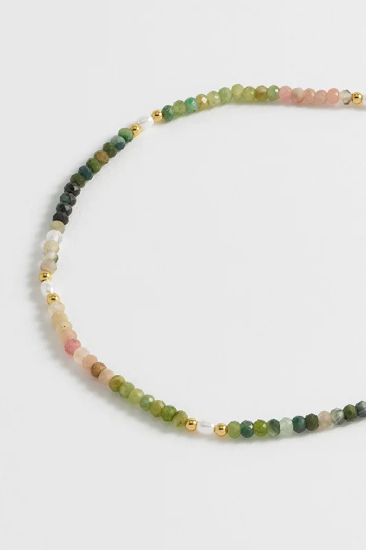 Stylish Beaded Necklace-Gemstone Pearl T-Bar Beaded Necklace