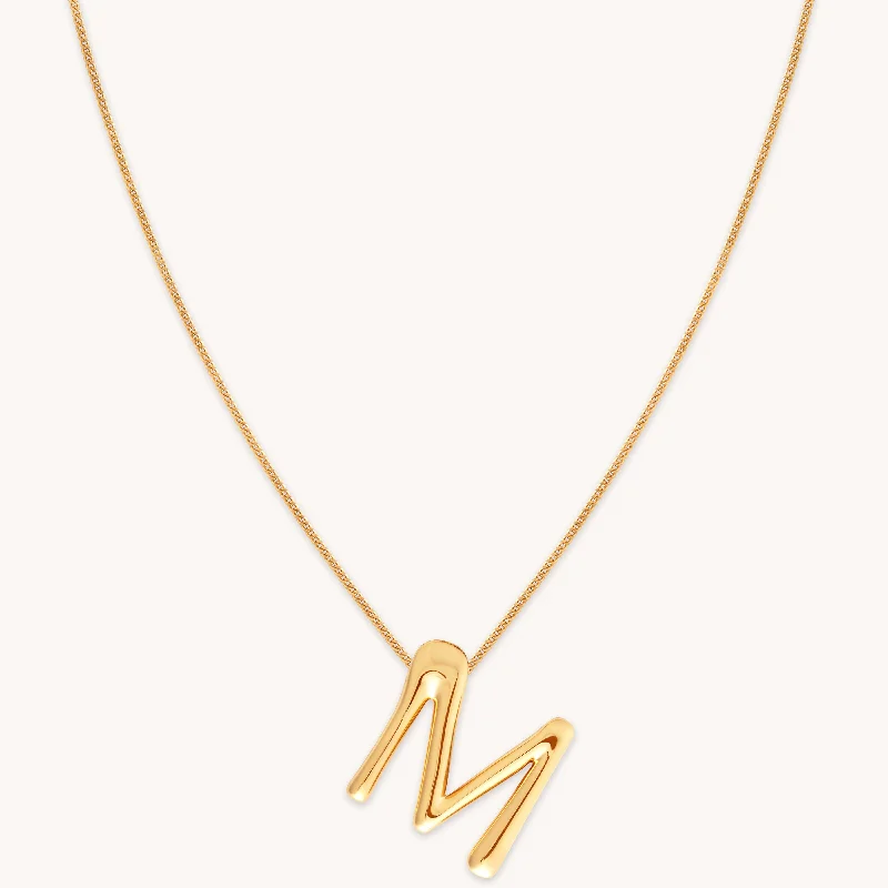 Silver Rope Necklace-M Initial Bold Pendant Necklace in Gold