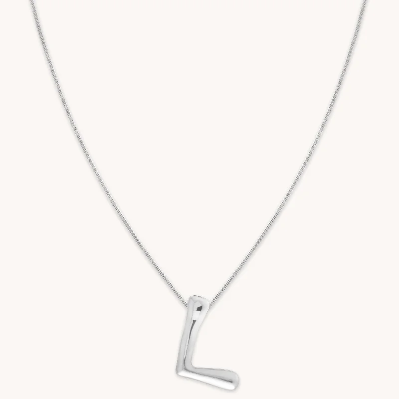 Elegant Bar Necklace-L Initial Bold Pendant Necklace in Silver