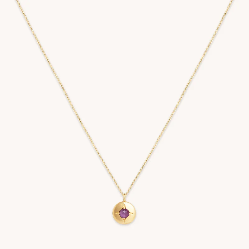 Simple Silver Necklace-February Amethyst Birthstone Necklace in Solid Gold