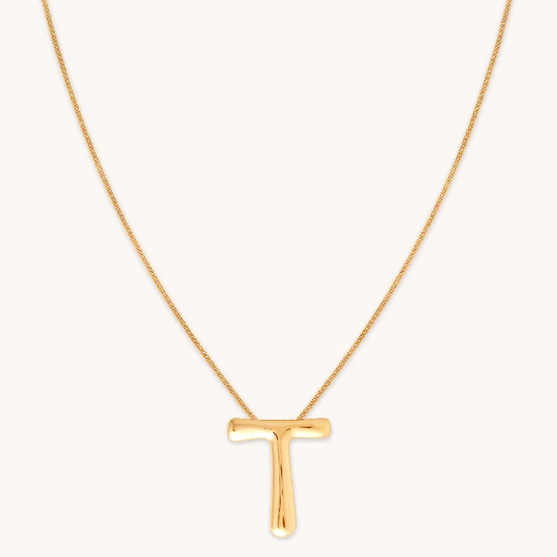 Gold Twist Necklace-T Initial Bold Pendant Necklace in Gold