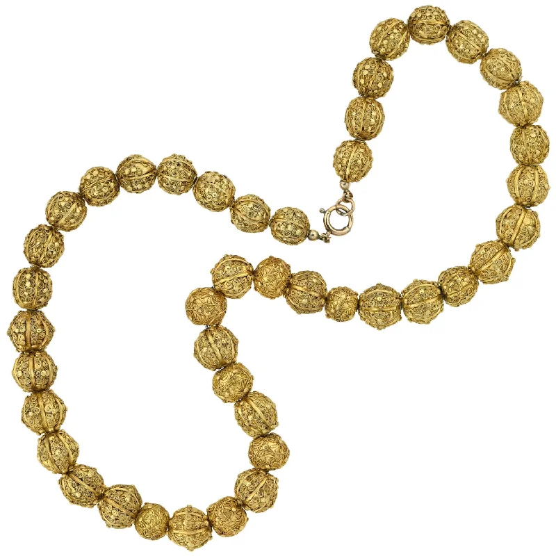 Custom Gold Necklace with Initials-Georgian Rare 22kt Hand Wrought + Ornate Wirework Bead Necklace 21.5"