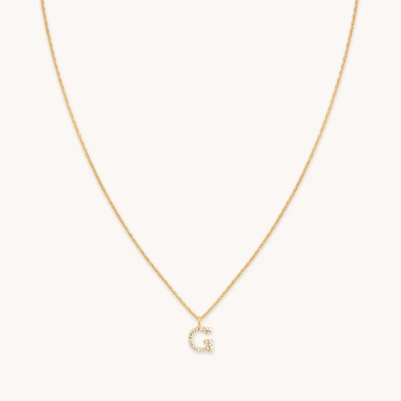 Trendy Layered Necklace-G Initial Pavé Pendant Necklace in Gold