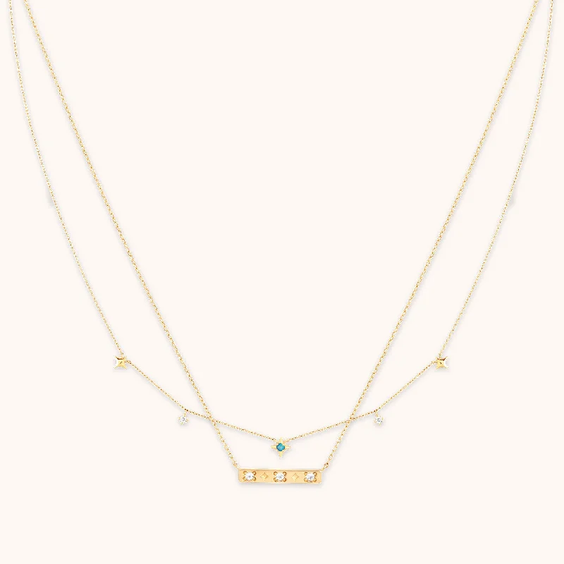 Personalized Gold Necklace-Cosmic Star Necklace Gift Set in Solid Gold