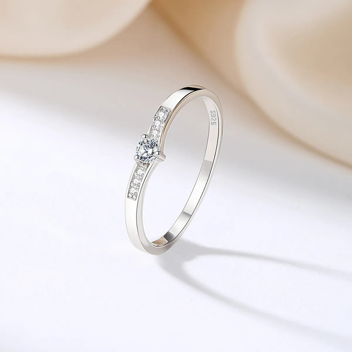 Platinum Wedding Band-Sterling Silver Shiny Metallic Plating Inlay Geometric Round Zircon Rings