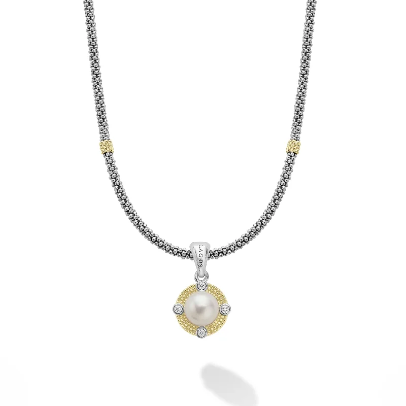 Long Gemstone Necklace-Luna Pearl Diamond Caviar Necklace