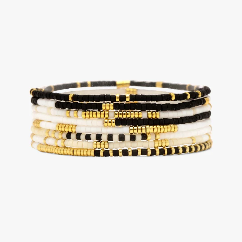 Friendship Bracelet for Women-Monochrome Stretch Bracelet Set of 8