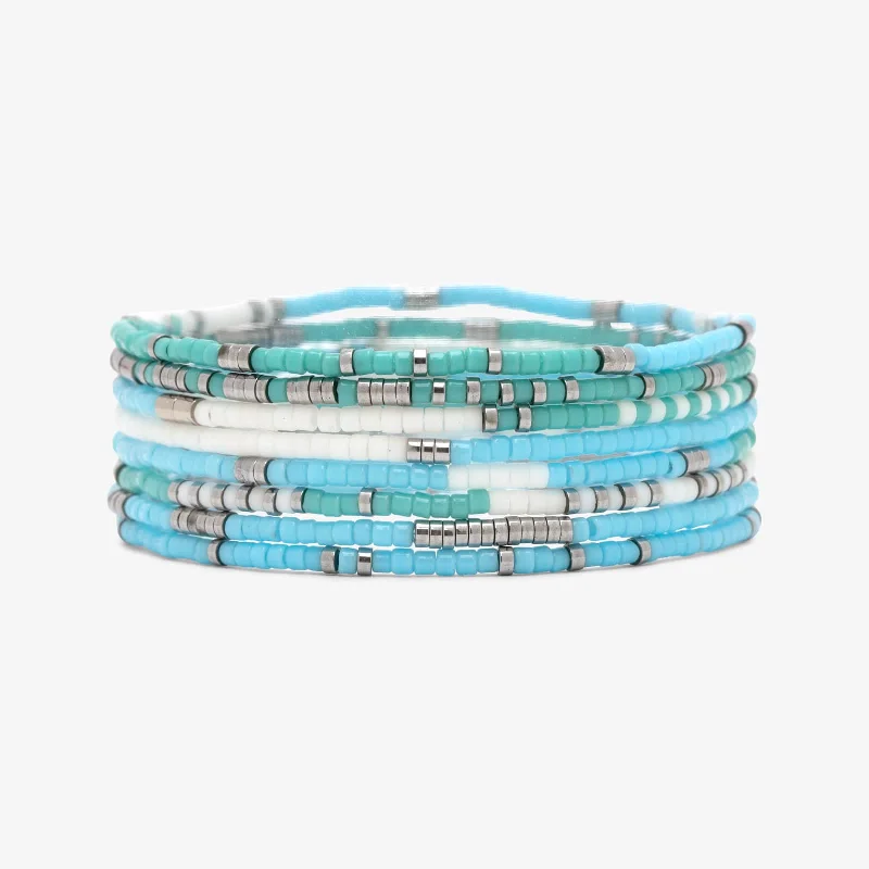 Custom Leather Bracelet-Seafoam Dream Stretch Bracelet Set of 8