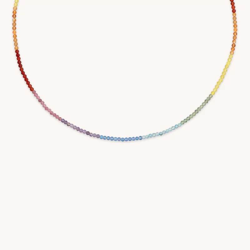 Designer Pendant Necklace-Rainbow Gemstone Necklace in 9k White Gold