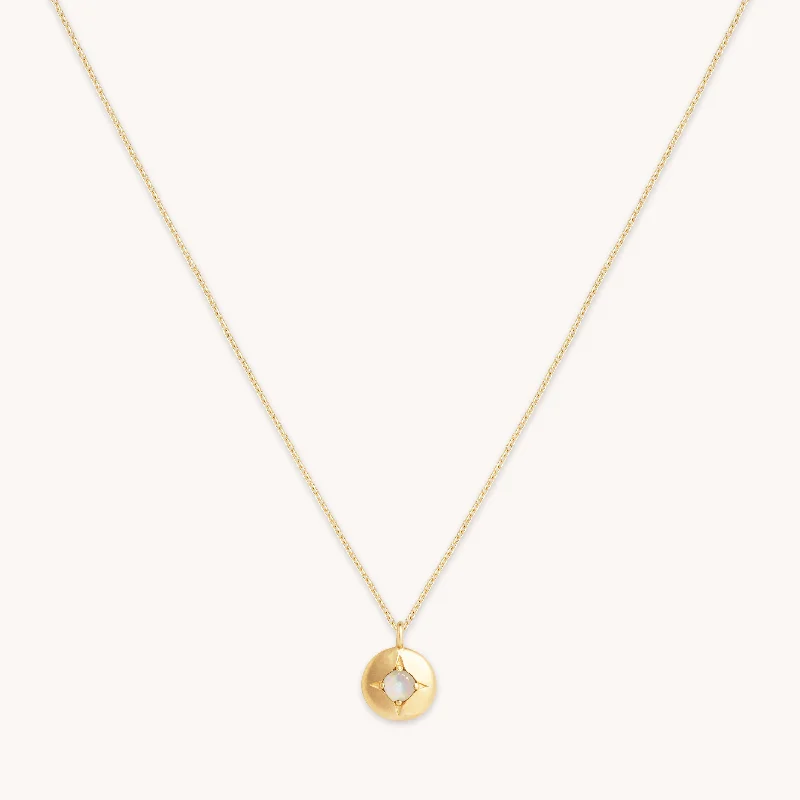 Modern Gold Necklace-October Opal Birthstone Necklace in Solid Gold