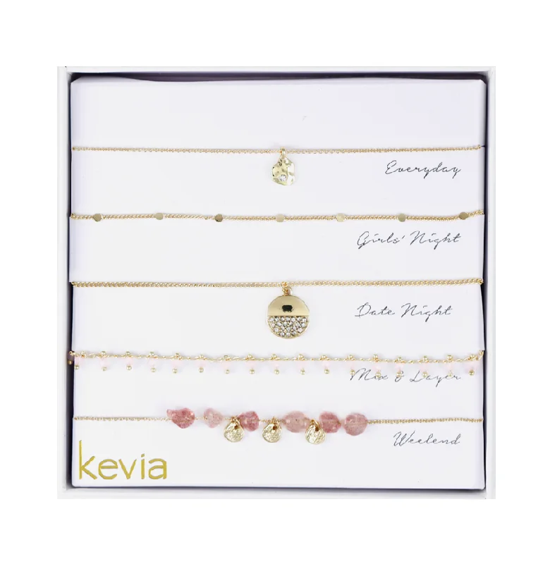 Bright Gold Necklace-Pink Stone & Gold Necklace Set