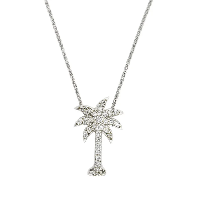 Unique Gold Pendant Necklace-Estate 14kt Diamond Palm Tree Pendant Necklace