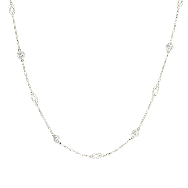 Natural Gemstone Pendant Necklace-Estate Platinum Diamond By the Yard Chain Necklace 2.75ctw