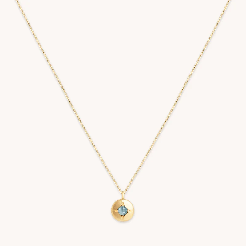 Dainty Necklace for Girls-March Aquamarine Birthstone Necklace in Solid Gold