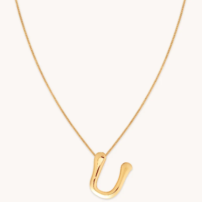 Simple Diamond Necklace-U Initial Bold Pendant Necklace in Gold