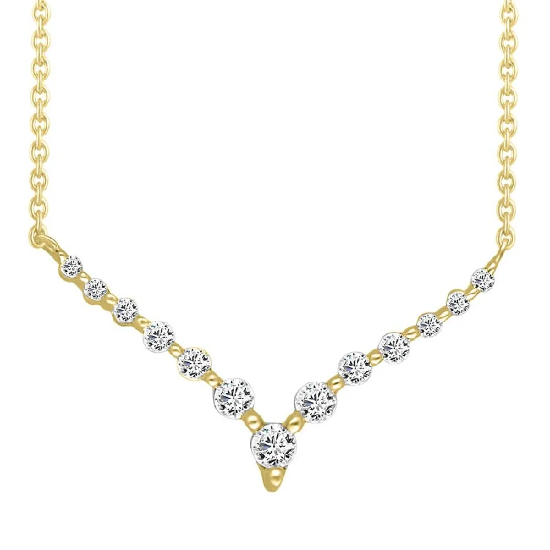 White Gold Necklace-LADIES NECKLACE 0.25CT ROUND DIAMOND 14K YELLOW GOLD