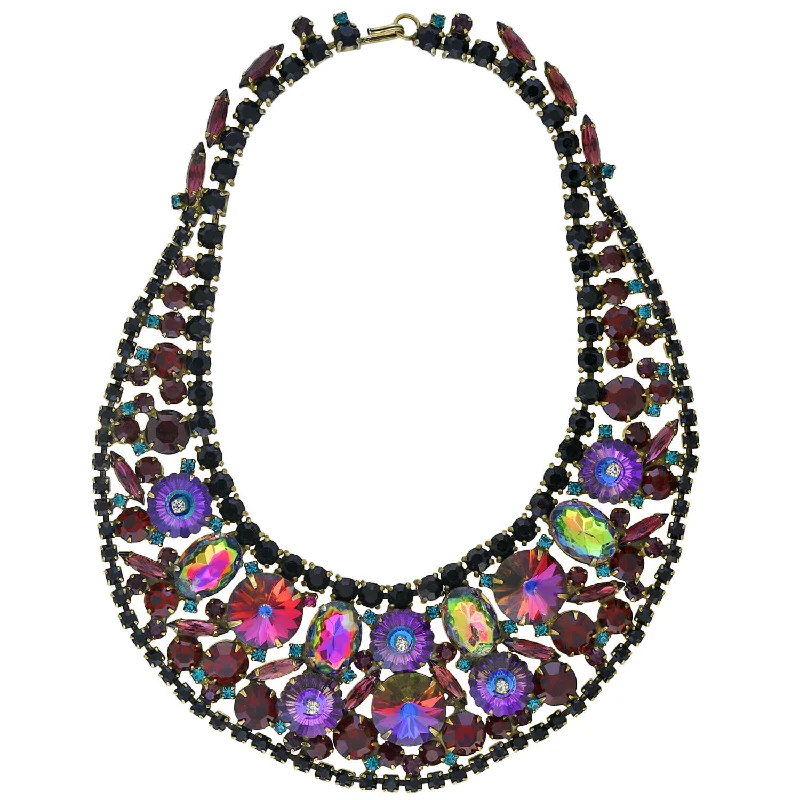 Gold Plated Pendant Necklace-JULIANA  Vintage Large Multi-Crystal Bib Necklace