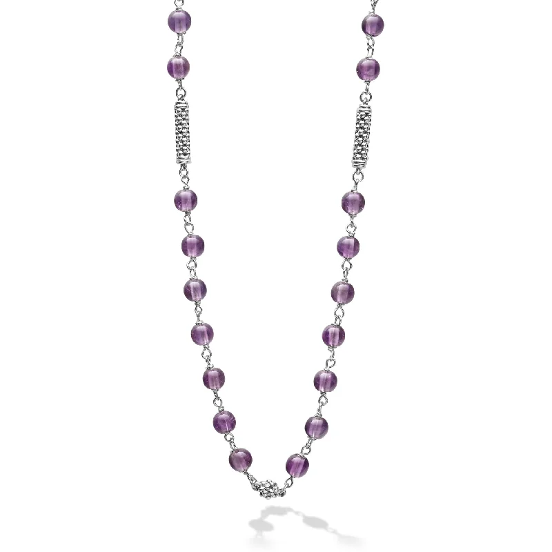 Elegant Bar Necklace-Caviar Icon Amethyst Beaded Necklace