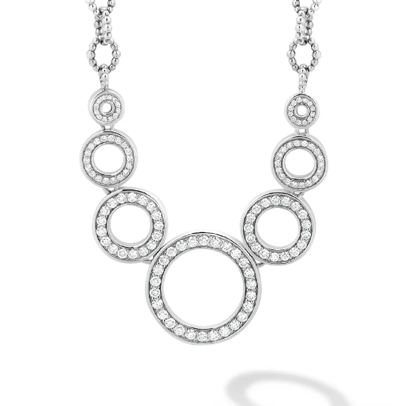 Elegant Diamond Necklace-Caviar Spark Seven Circle Diamond Link Necklace