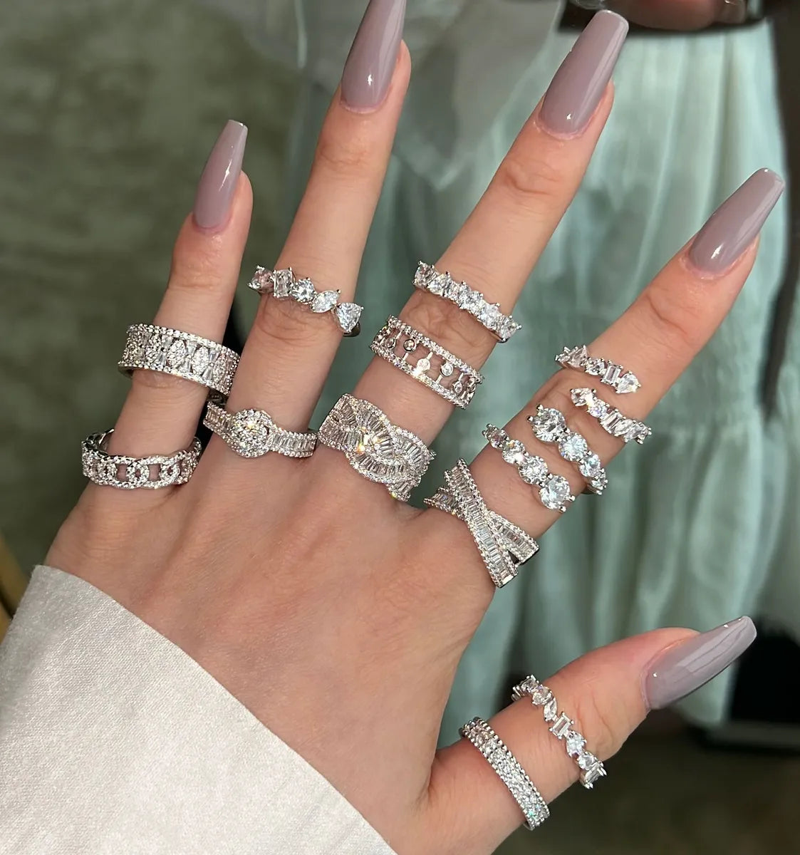 Stackable Silver Rings-Simple Style Shiny U Shape Waves Heart Shape Sterling Silver Plating Inlay Zircon Rings