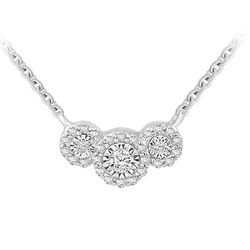 Small Gold Necklace-LADIES NECKLACE 0.15CT ROUND DIAMOND 10K WHITE GOLD