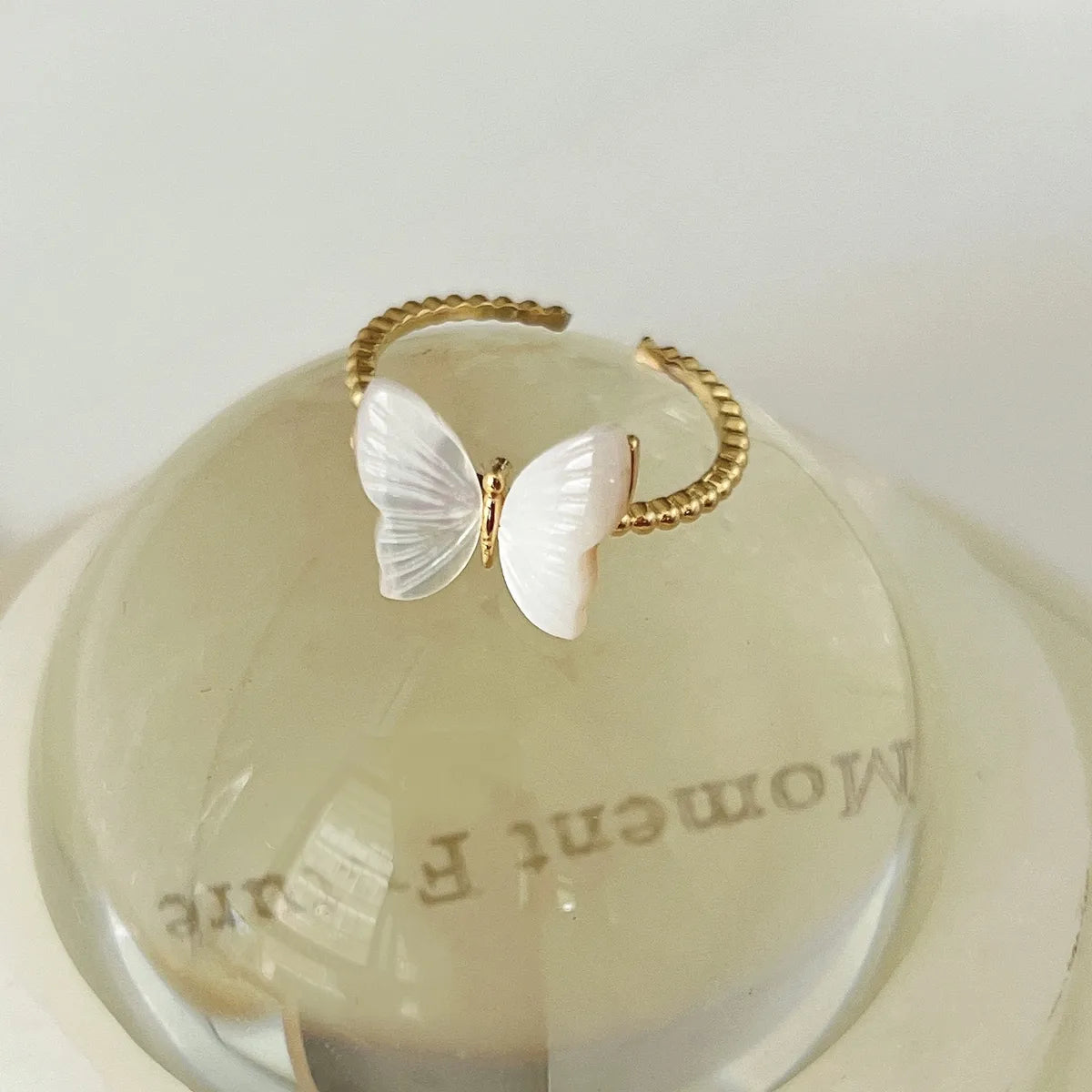 6 White Shell Butterfly Open Ring