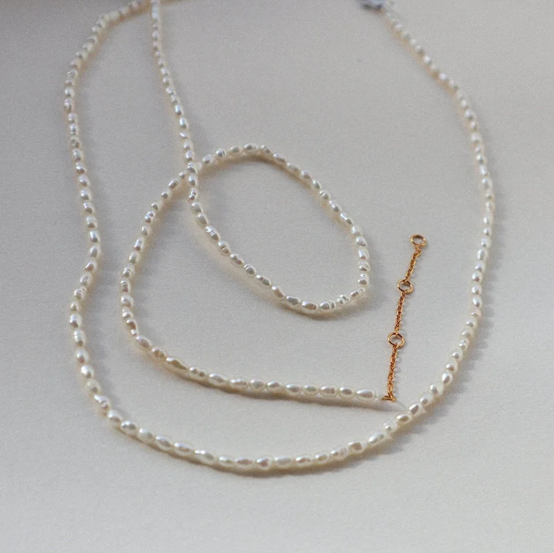 Beaded Gold Necklace-'Selene' Seeded Pearl Necklace