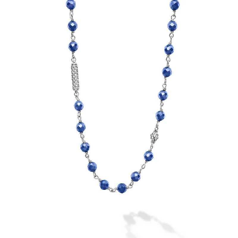 Diamond Solitaire Necklace-Caviar Icon Long Ultramarine Ceramic Beaded Necklace