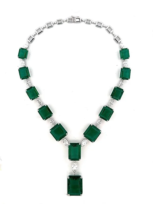 Geometric Gold Necklace-9.41 TW Cl Stone Emerald 117.83 ct Diamond Necklace