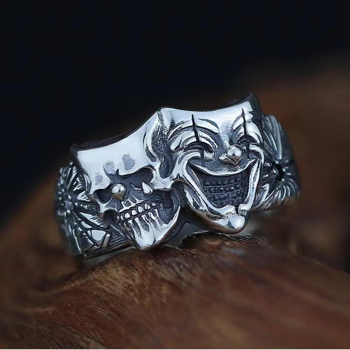 Three Stone Engagement Ring-Gothic Hip-Hop Retro Clown Zinc Alloy Plating Men'S Open Rings