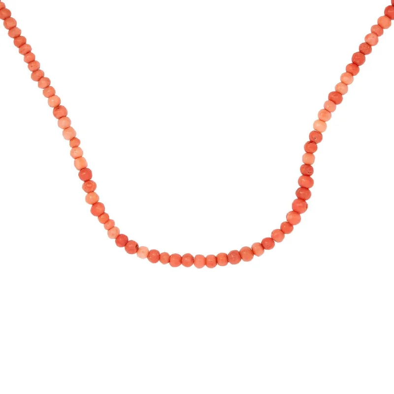 Statement Heart Necklace-Victorian 14k Coral Hand Clasp Bead Necklace