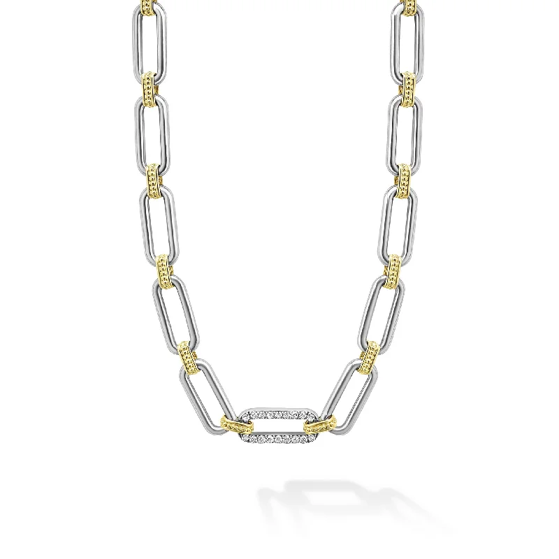 Multi-Layer Necklace for Women-Signature Caviar Two-Tone Link Single Station Diamond Necklace