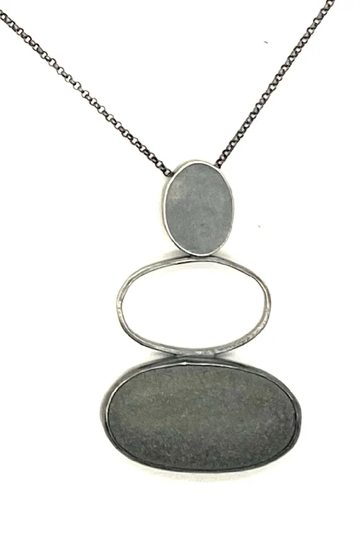 Simple Opal Necklace-Silver and Rock Stack Necklace