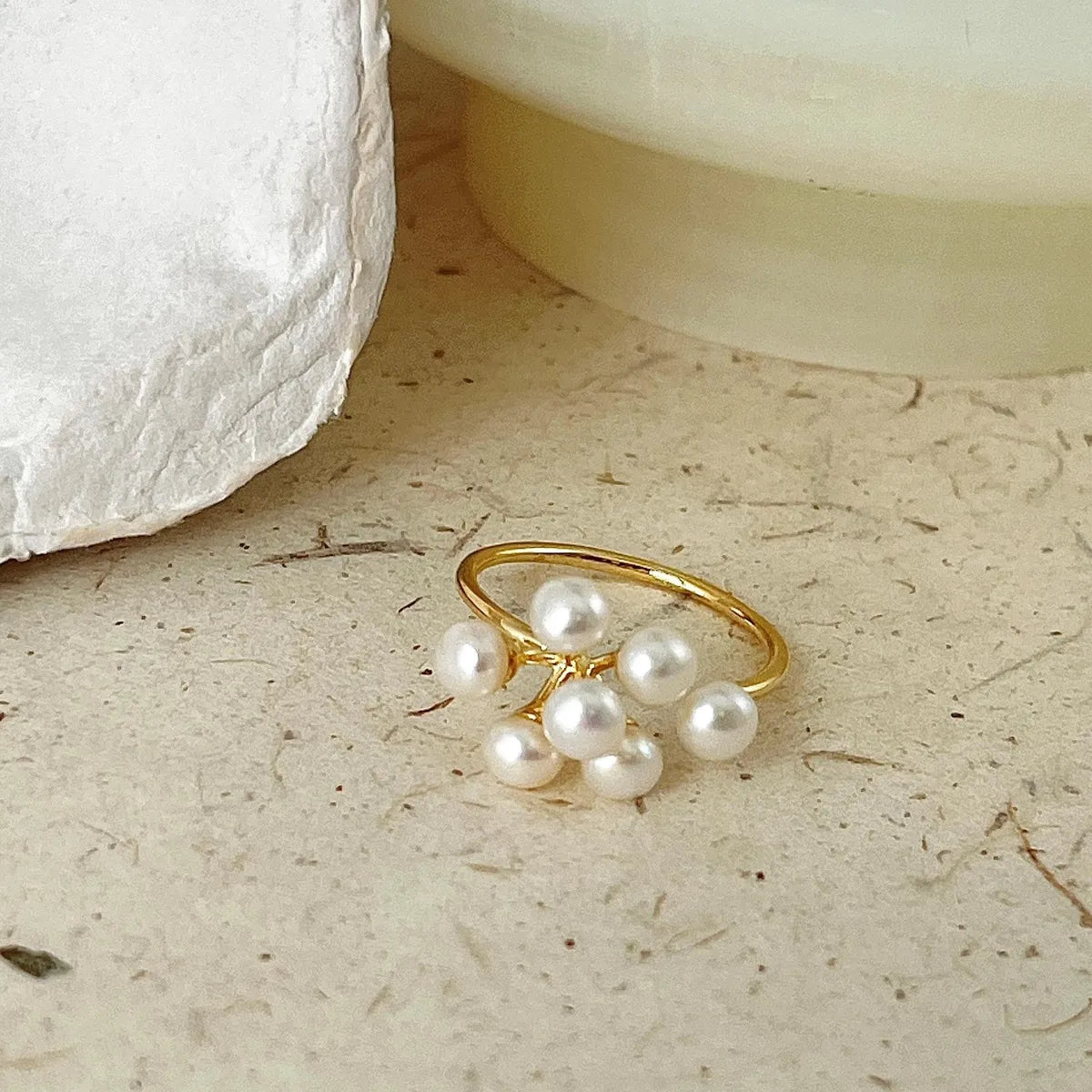 5 Pearl Flower Cluster Open Ring