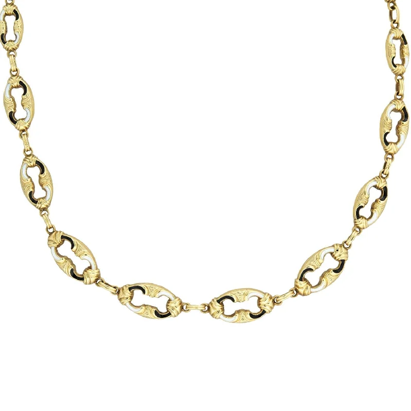 Unique Gold Necklace-Edwardian 14kt Swiss Enamel Open Link Chain Necklace 17.5"