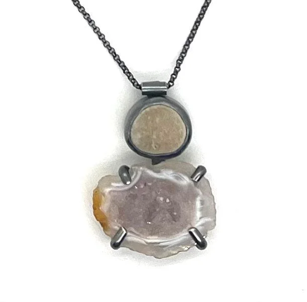 White Gold Necklace-Rock and Geode necklace