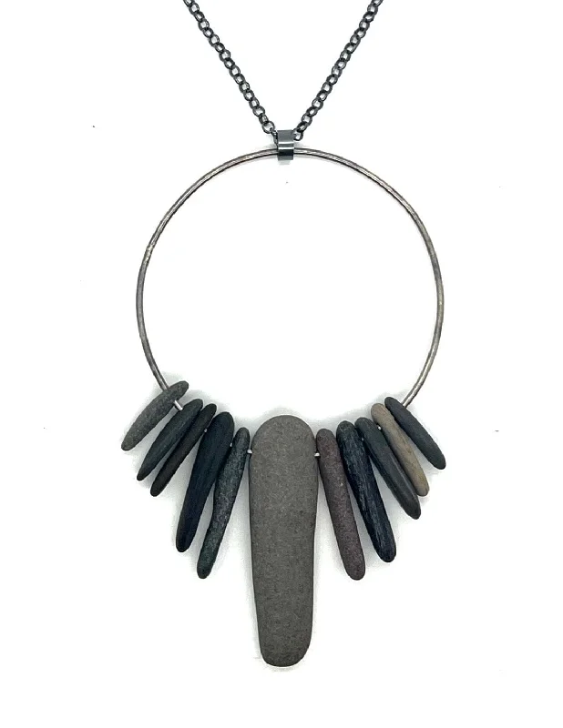 Statement Necklace for Parties-Stick Rocks Circle Necklace