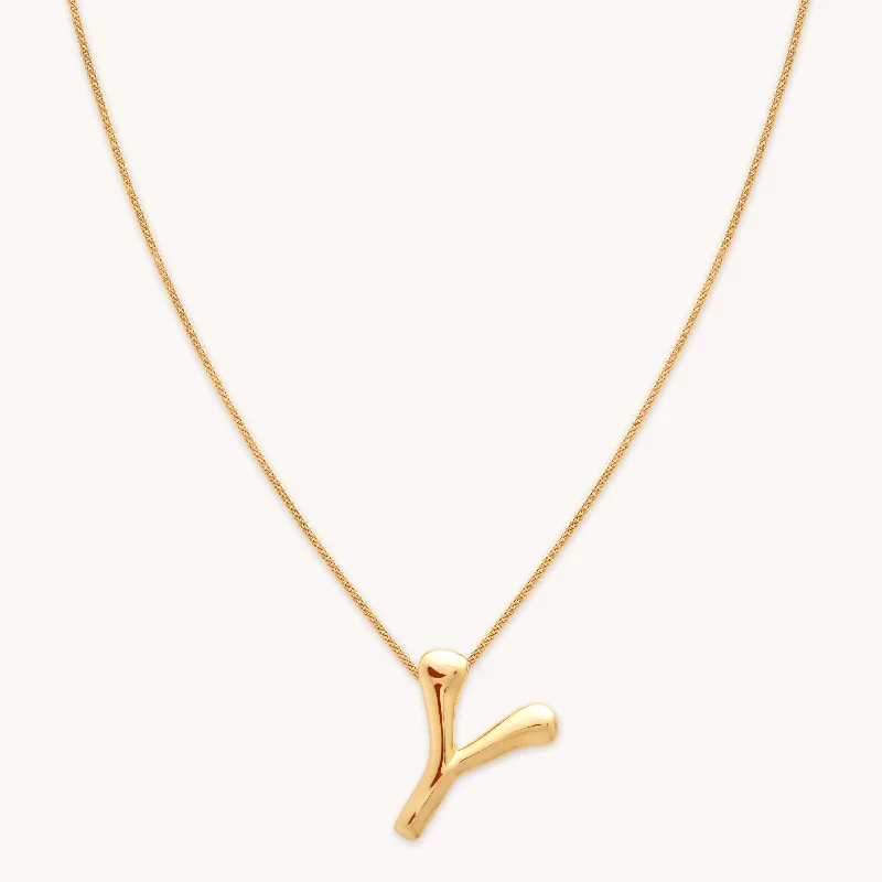 Gold Oval Pendant Necklace-Y Initial Bold Pendant Necklace in Gold