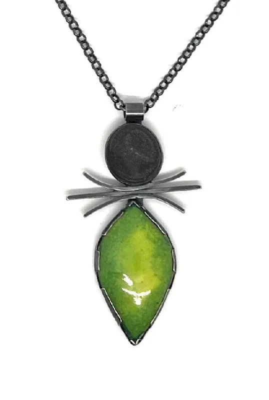 Cute Crystal Necklace-Enamel Leaf and Rock Necklace